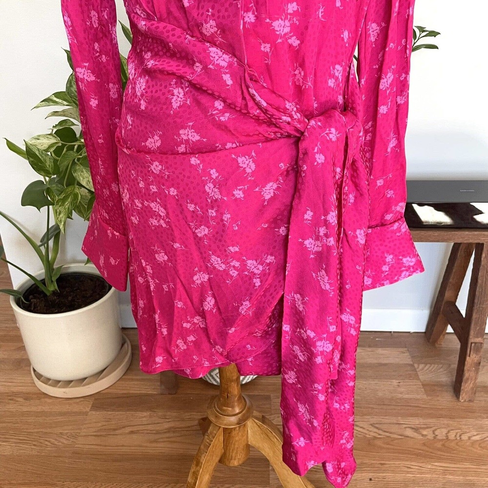Acler Evanston Satin Wrap Mini Fuchsia Pink Dress - Picture 5 of 8